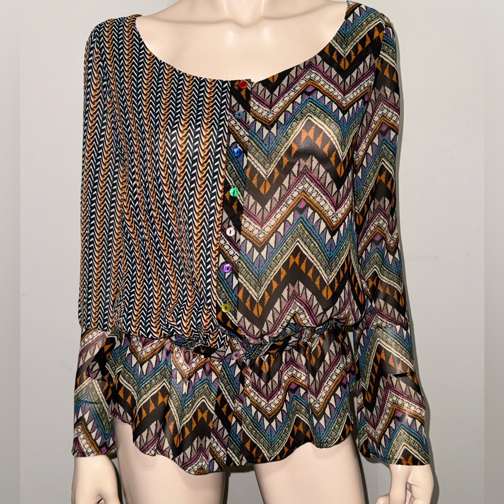 Desigual Long Sleeve Sheer Ruffle Blouse S